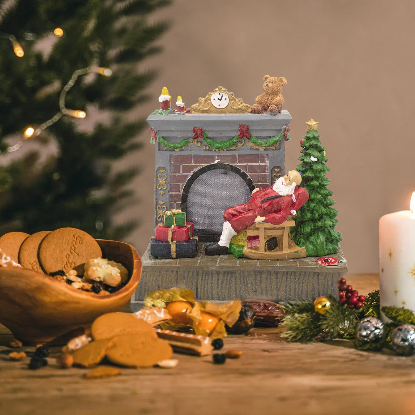 Scénario de carrousel de cheminée Noel et de Santa éclairage musique