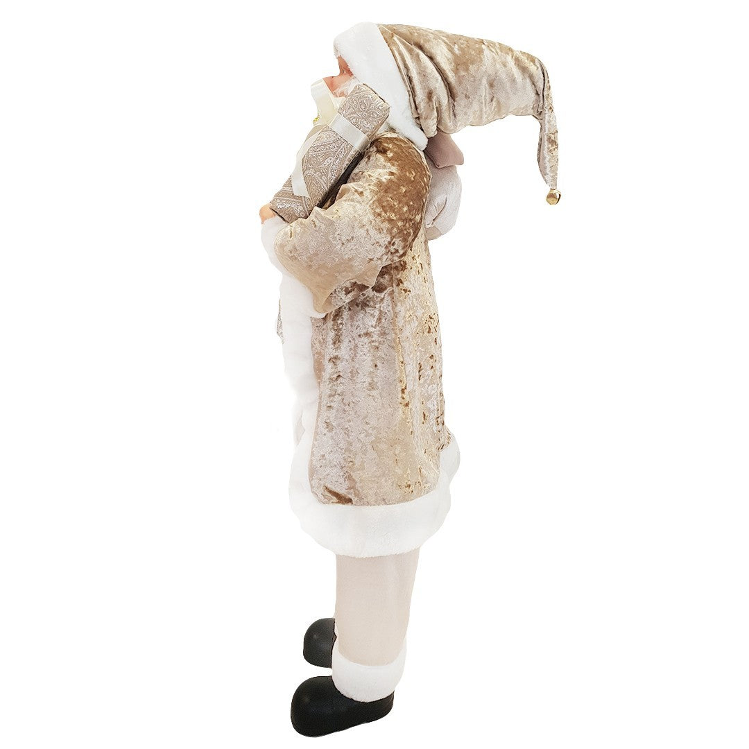 Père Noël Champagne Costume en velours 110H cm avec lumières et sons