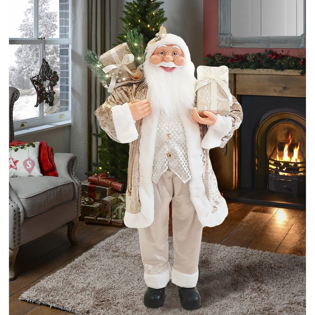 Père Noël Champagne Costume en velours 110H cm avec lumières et sons