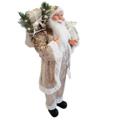 Père Noël Champagne Costume en velours 110H cm avec lumières et sons