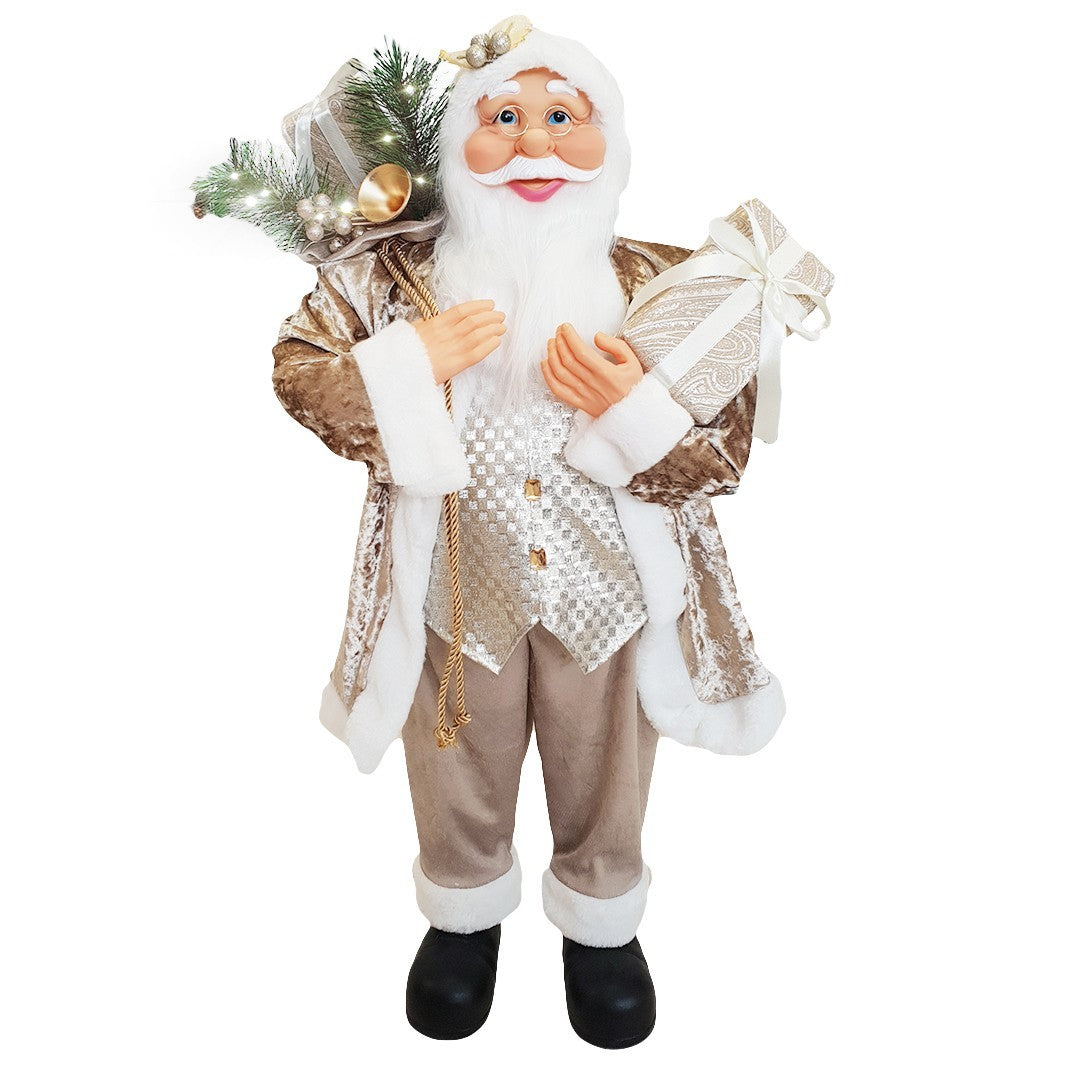 Santa Couleur Champagne Robe de Velours 90H cm avec Lumières et Sons