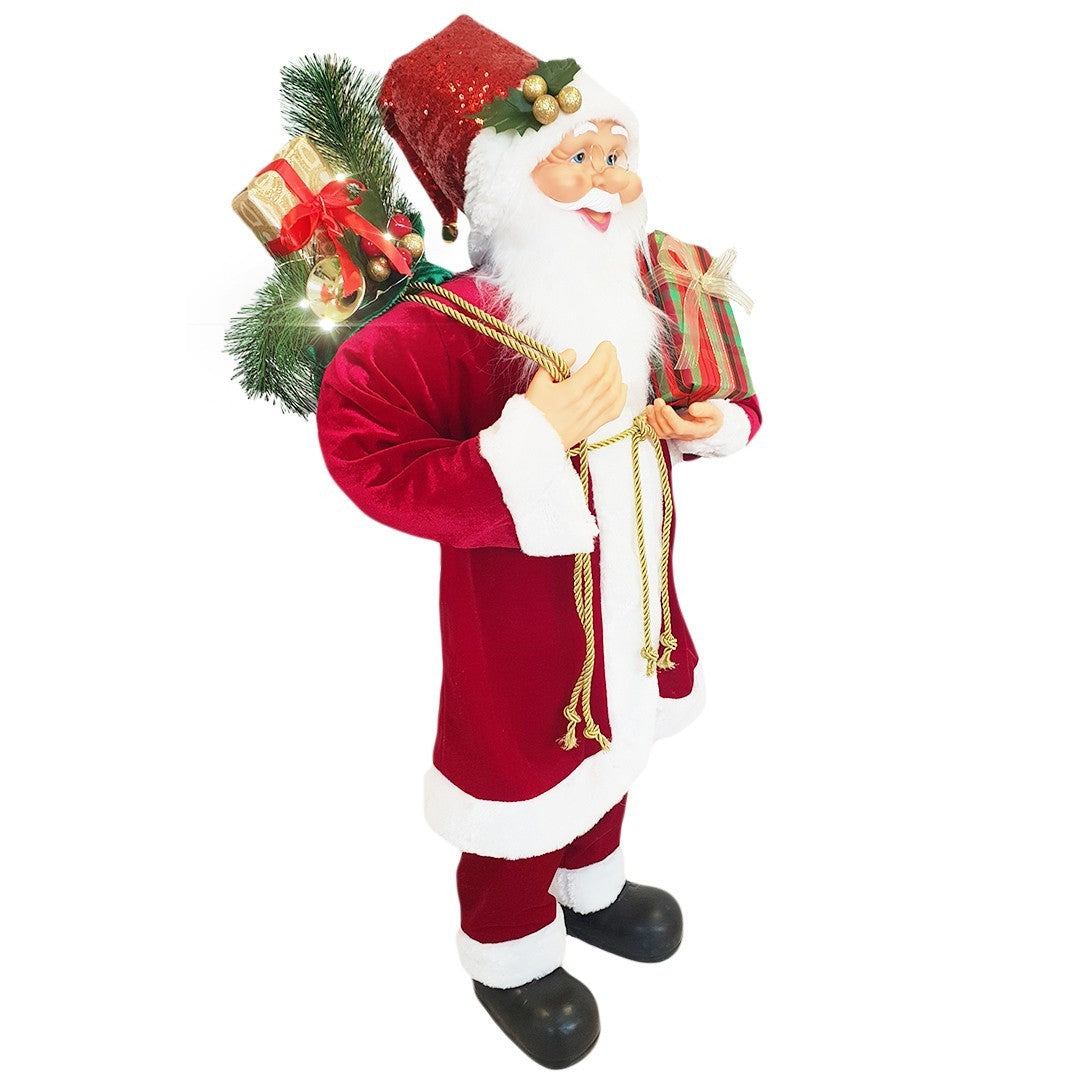 Santa Rouge Classique Robe de Velours 90H cm avec Lumières et Sons