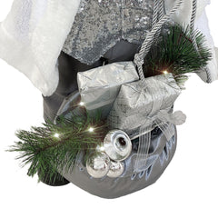Santa Blanc et Argent Robe de velours 80Hcm avec Lumières et Sons