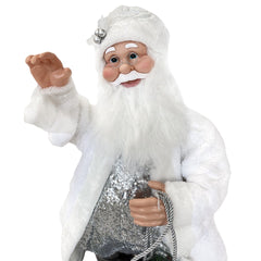 Santa Blanc et Argent Robe de velours 80Hcm avec Lumières et Sons
