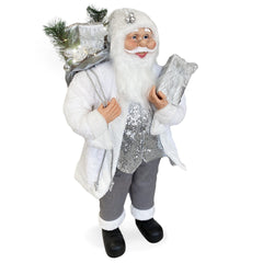 Santa Blanc et Argent Robe en velours 90H cm avec Lumières et Sons
