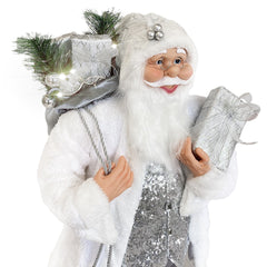 Santa Blanc et Argent Robe en velours 90H cm avec Lumières et Sons