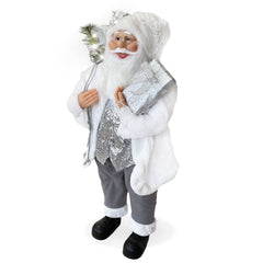 Santa Blanc et Argent Robe en velours 90H cm avec Lumières et Sons