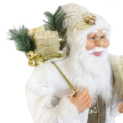 Santa Blanc Et Or Robe En Velours 120Hcm Avec Lumières Et Sons