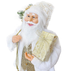 Santa Blanc Et Or Robe En Velours 120Hcm Avec Lumières Et Sons