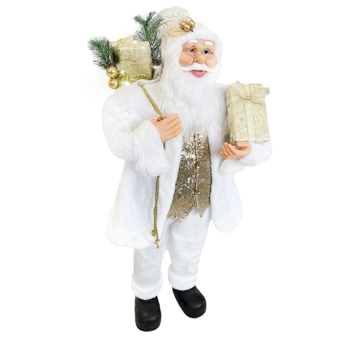 Santa Blanc Et Or Robe En Velours 120Hcm Avec Lumières Et Sons