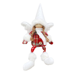 Fée de Noel assise avec robe écossaise Décoration avec lumière 12X8cm