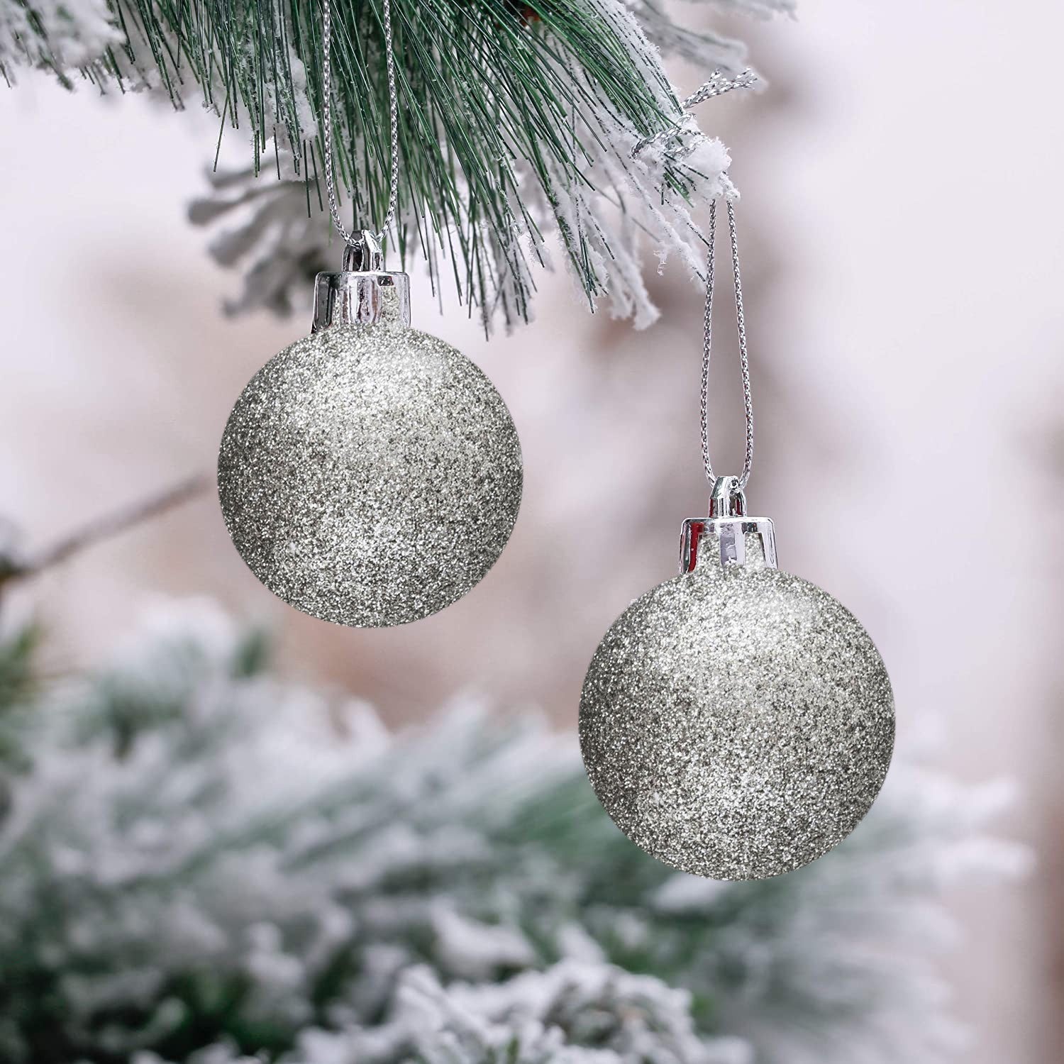 Lot de 48 boules de Noël de 7cm Décorations de sapin de Noël argentées