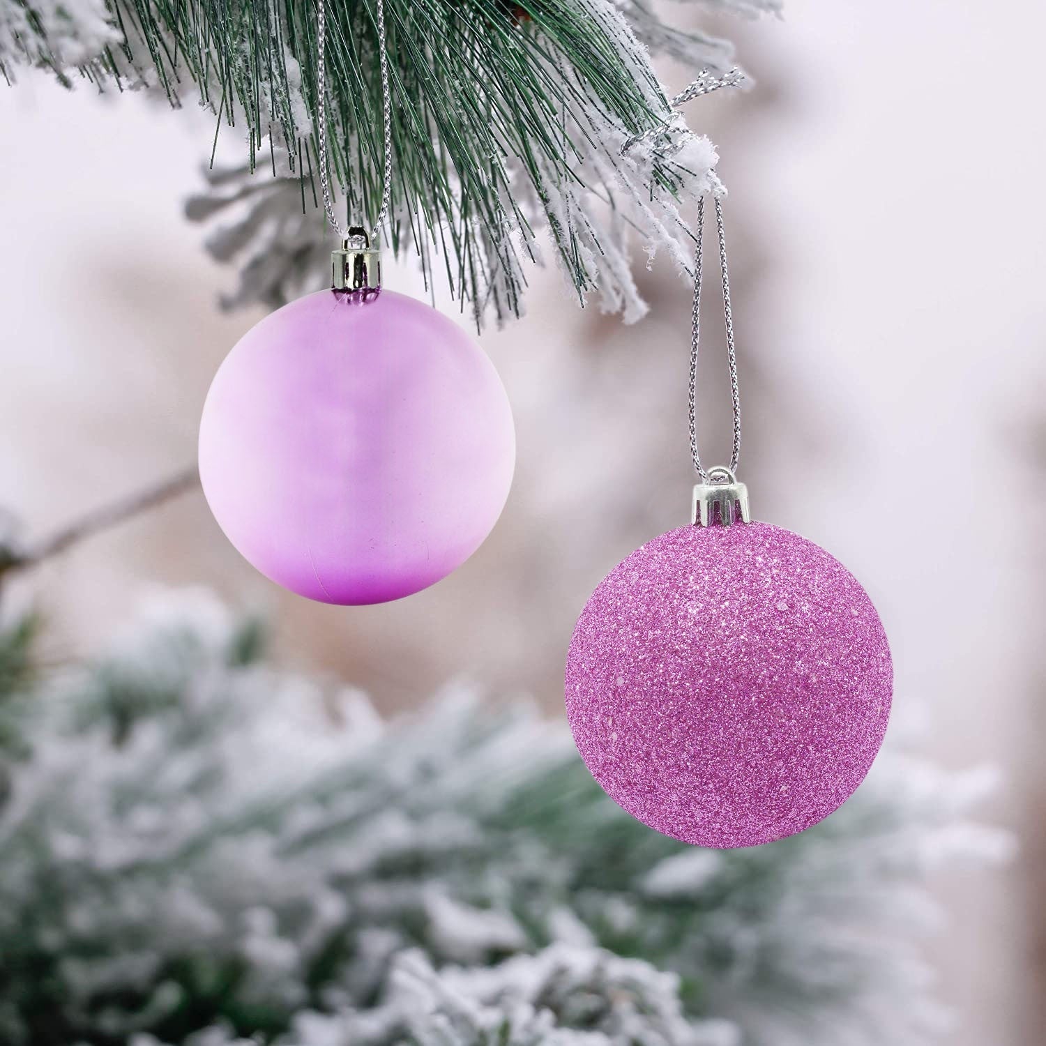 Lot 48 boules de Noël 7 cm de diamètre décorations sapin de Noël rose