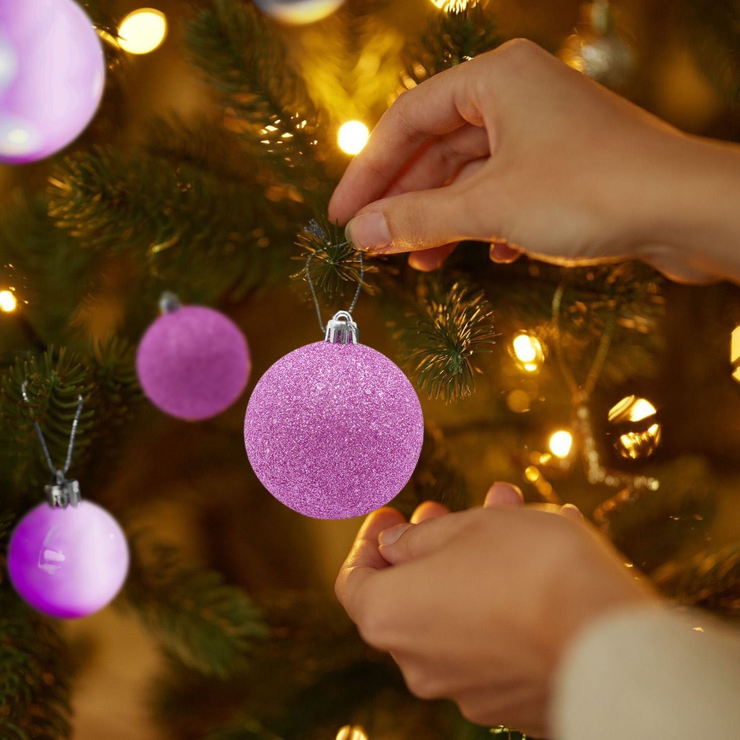 Lot 48 boules de Noël 7 cm de diamètre décorations sapin de Noël rose