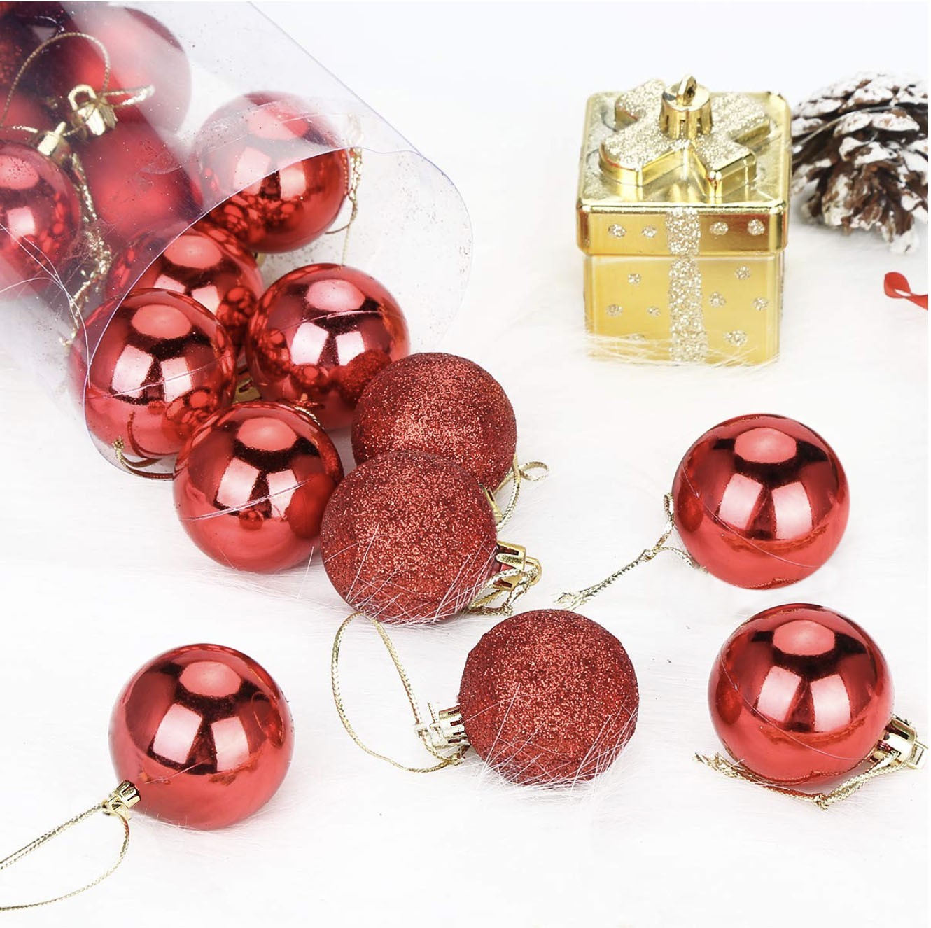 Lot de 48 boules de Noël 7 cm de diamètre décorations sapin Noël rouge