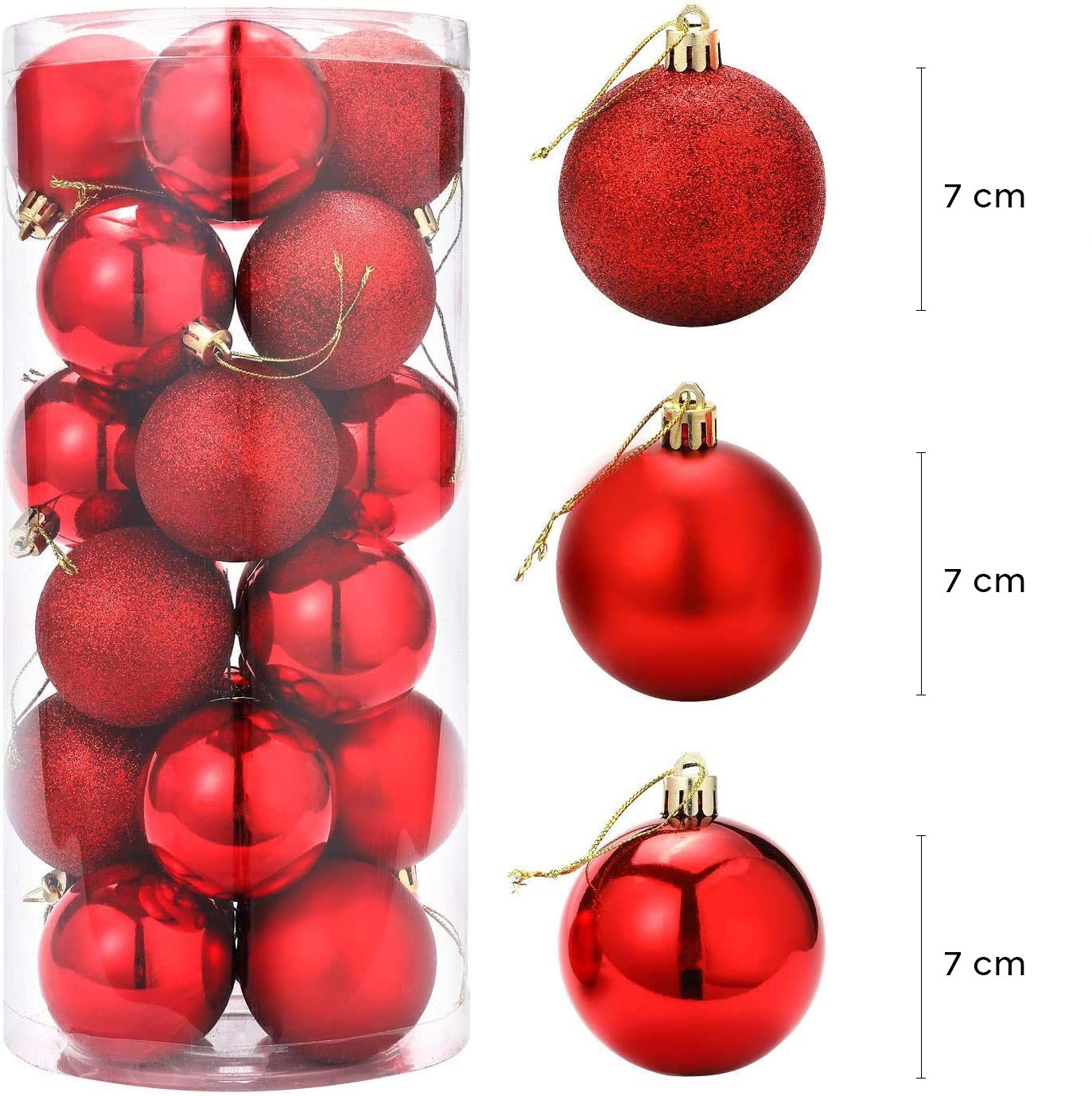 Lot de 48 boules de Noël 7 cm de diamètre décorations sapin Noël rouge