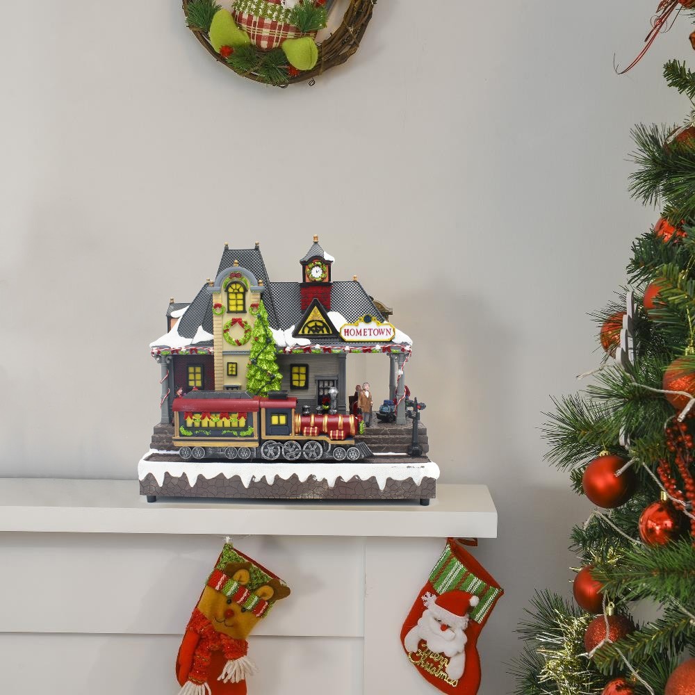 Village de Noel Station enneigée lumières sons mouvement 30Hx15Px32Lcm