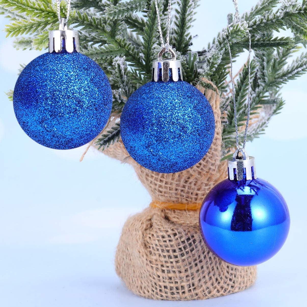 Lot 24 Boules 7 cm Boules de Noel Bleu Décorations pour arbres