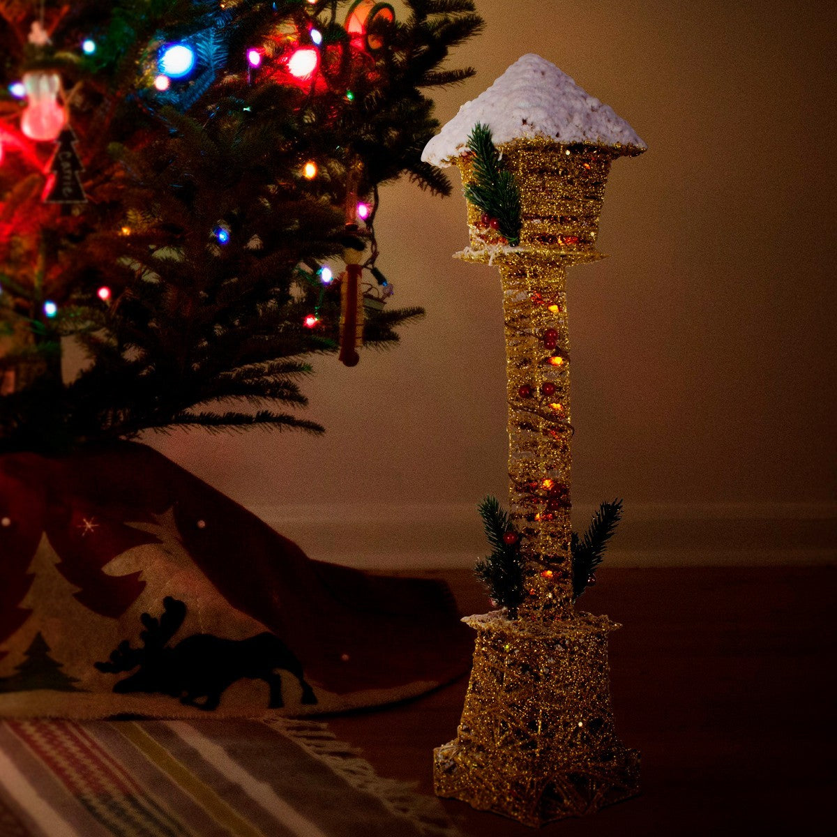 Lampe de Noël à emboîtement avec paillettes d'or miniatures 60H cm
