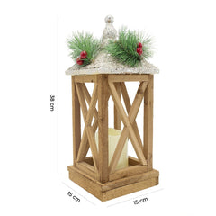 Lanterne de Noel décoration en bois avec lumière LED et paillettes