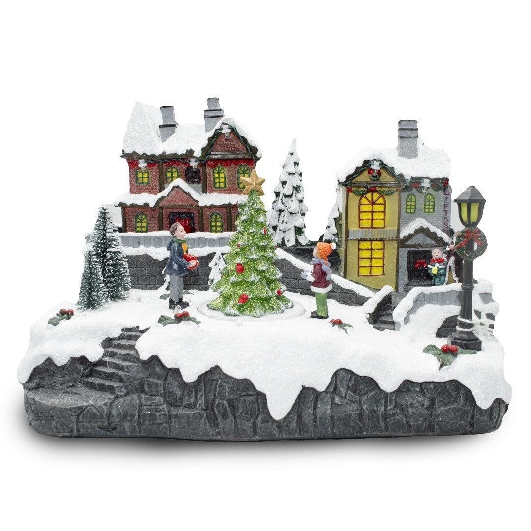 Village de Noël Manège de Noël Lumières Sons et Mouvement 29x18x19 cm