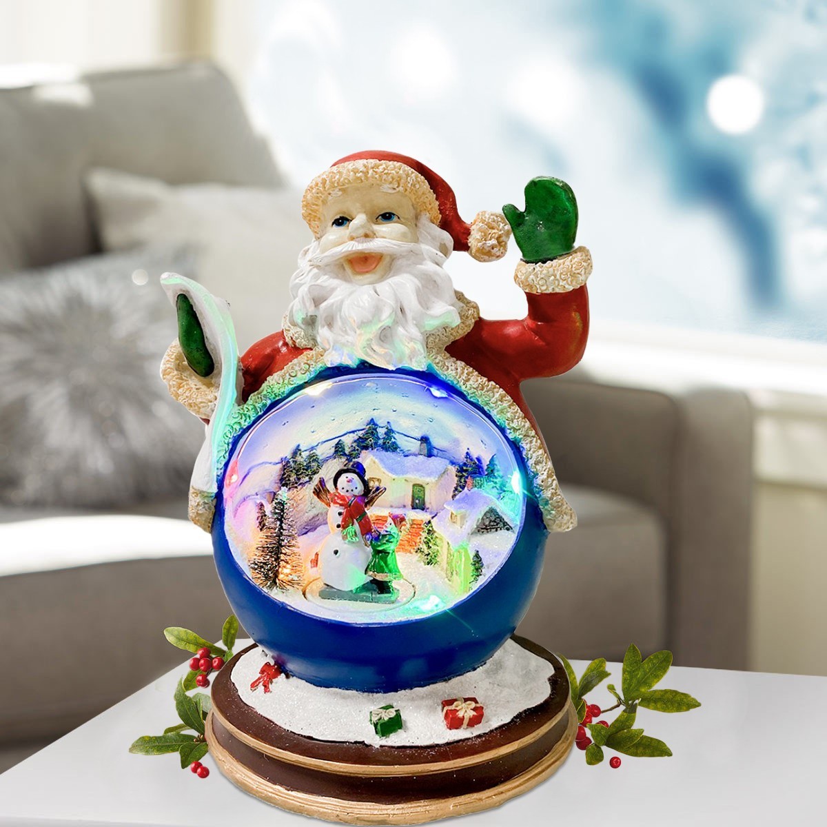 Père Noël en résine Ameublement lumières sons mouvement 16x16xH26Hcm