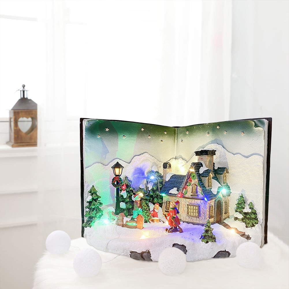 Livre gris Village de Noël avec lumières sons Mouvement 31Lx19Px21Hcm