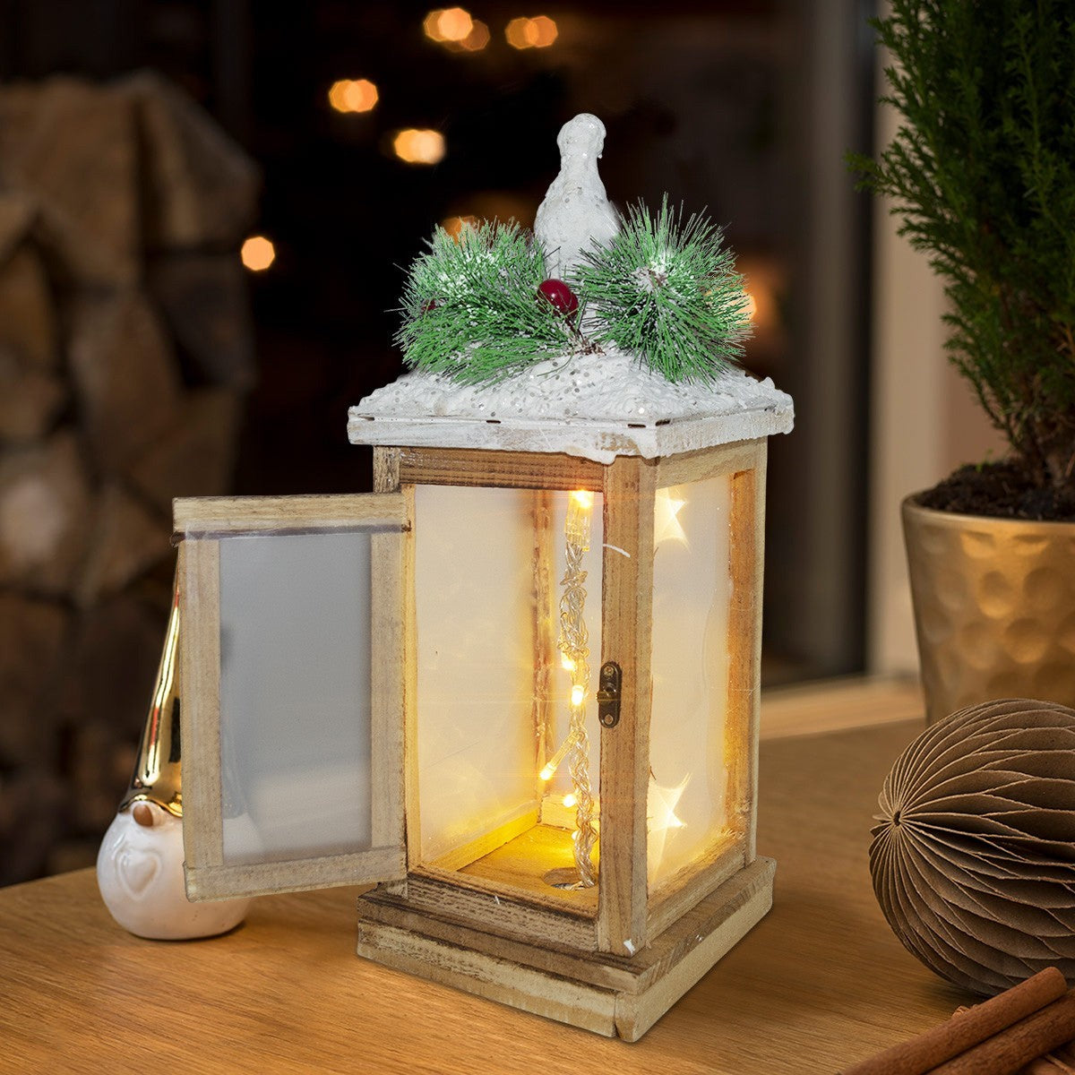 Lanterne de Noël 859823 Décoration et éclairage en bois L15xL15xH39 cm