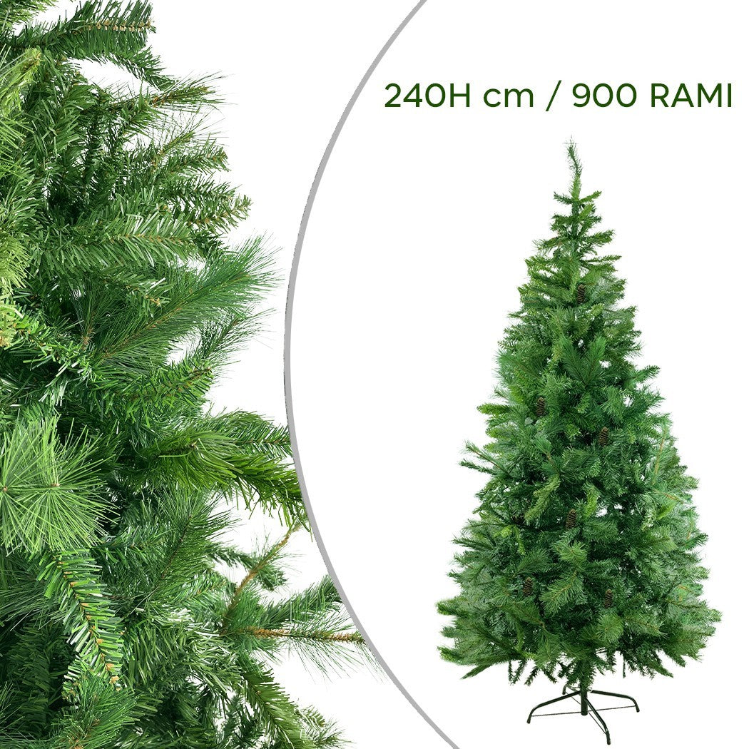 Arbre de Noël artificiel PVC 240Cm pommes de pin 900 branches pliantes