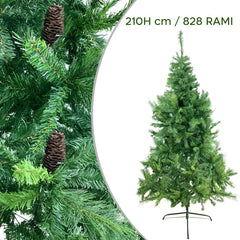 Arbre de Noël artificiel PVC 210cm pommes de pin branches pliantes