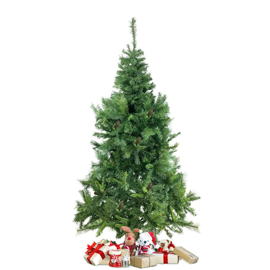 Arbre de Noël artificiel PVC 210cm pommes de pin branches pliantes