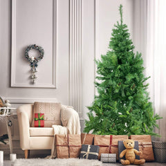 Arbre de Noël artificiel PVC 210cm pommes de pin branches pliantes