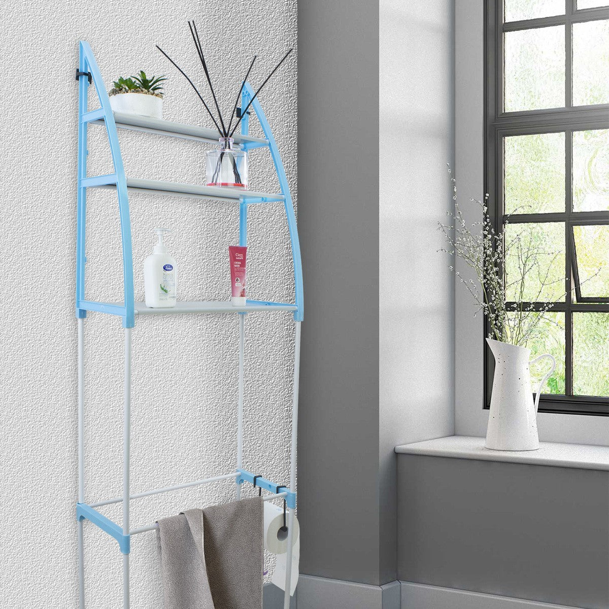 Étagère de salle de bains modulaire en plastique 210627 bleu 152H cm