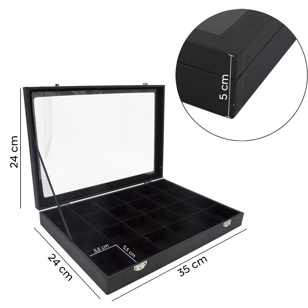 Boîte à bijoux noire à 24 compartiments Présentoir à bijoux pliable