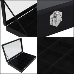 Boîte à bijoux noire à 24 compartiments Présentoir à bijoux pliable
