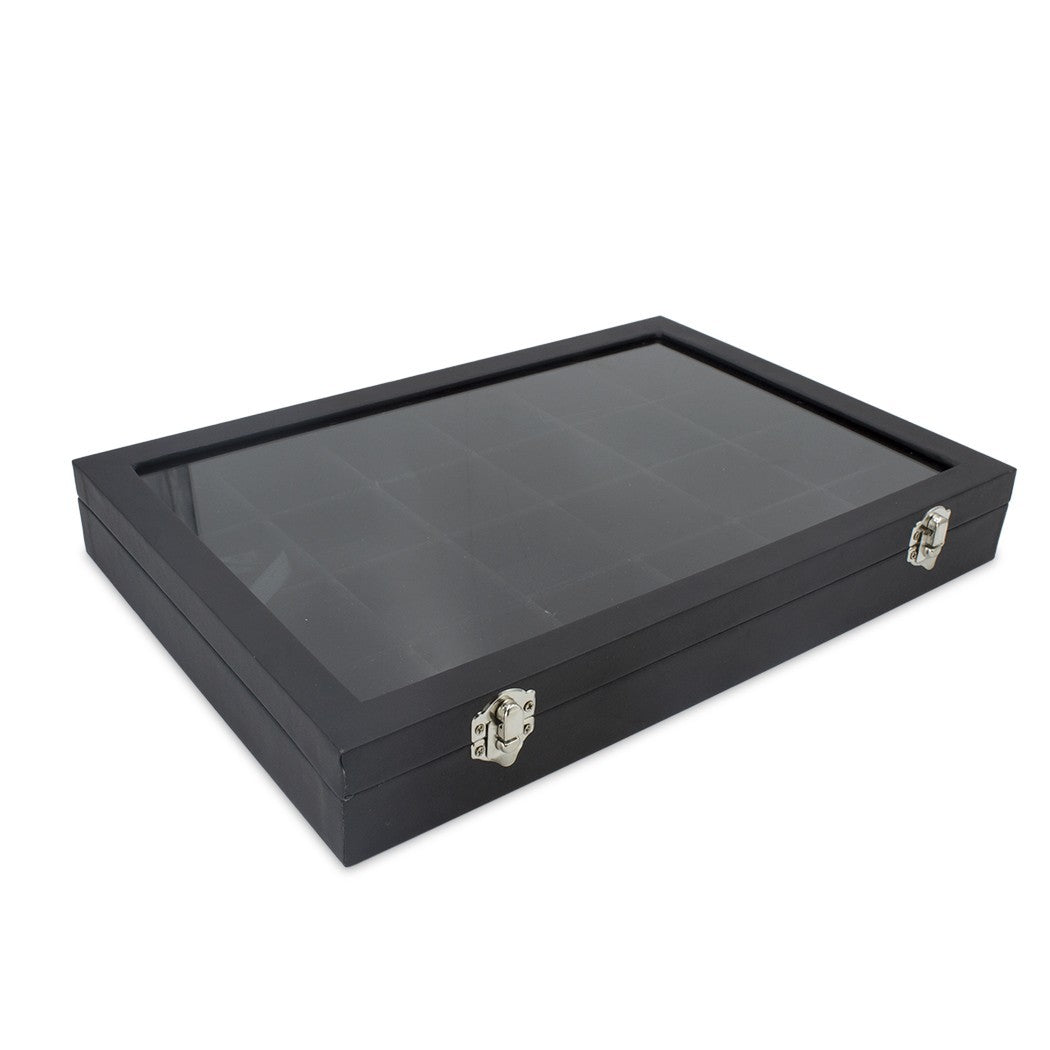 Boîte à bijoux noire à 24 compartiments Présentoir à bijoux pliable