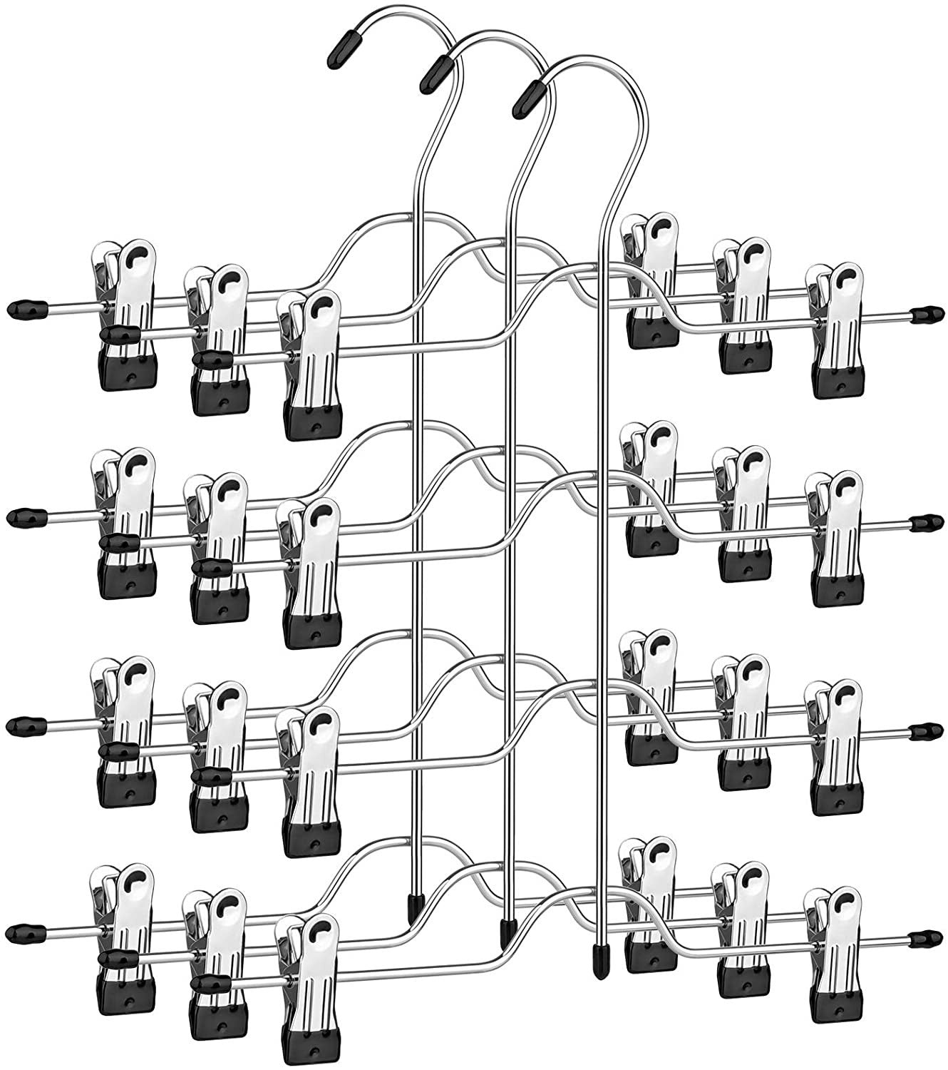 Lot de 3 cintres multiples métal avec 4 niveaux de pinces de serrage