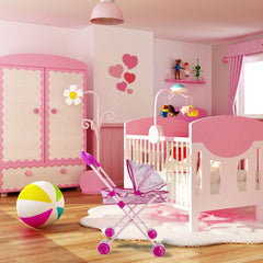 101246 Poussette pliante pour poupée rose avec auvent