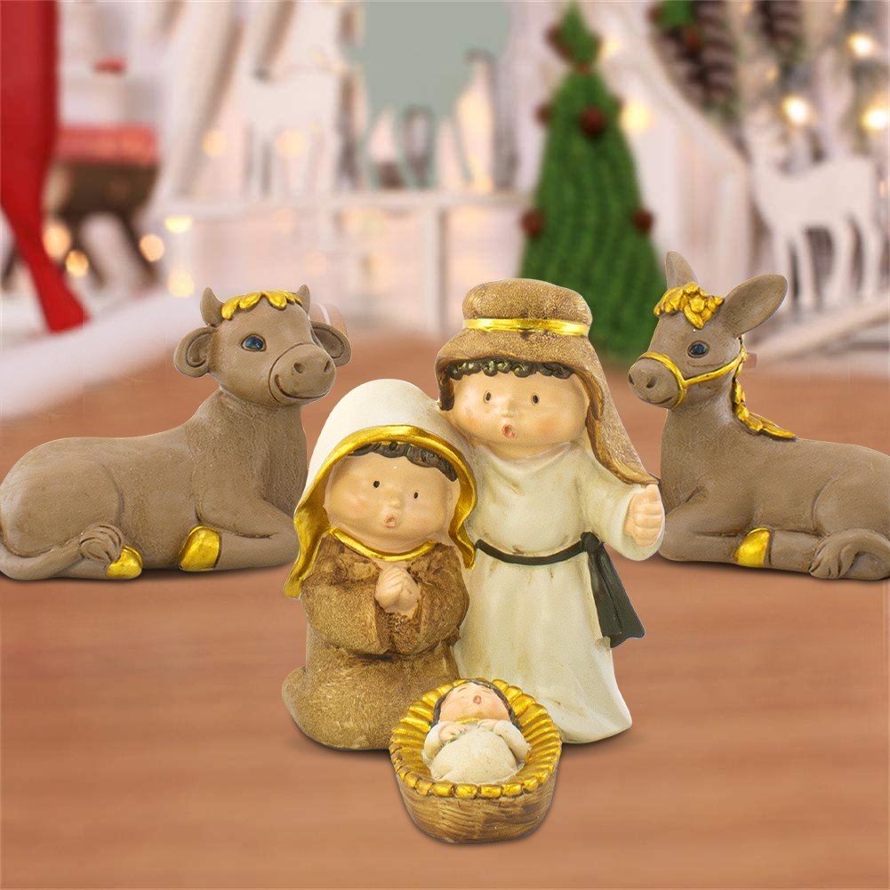 248122 Scène de Nativité 7 pcs Figurines avec 9 personnages Décorations de Noël
