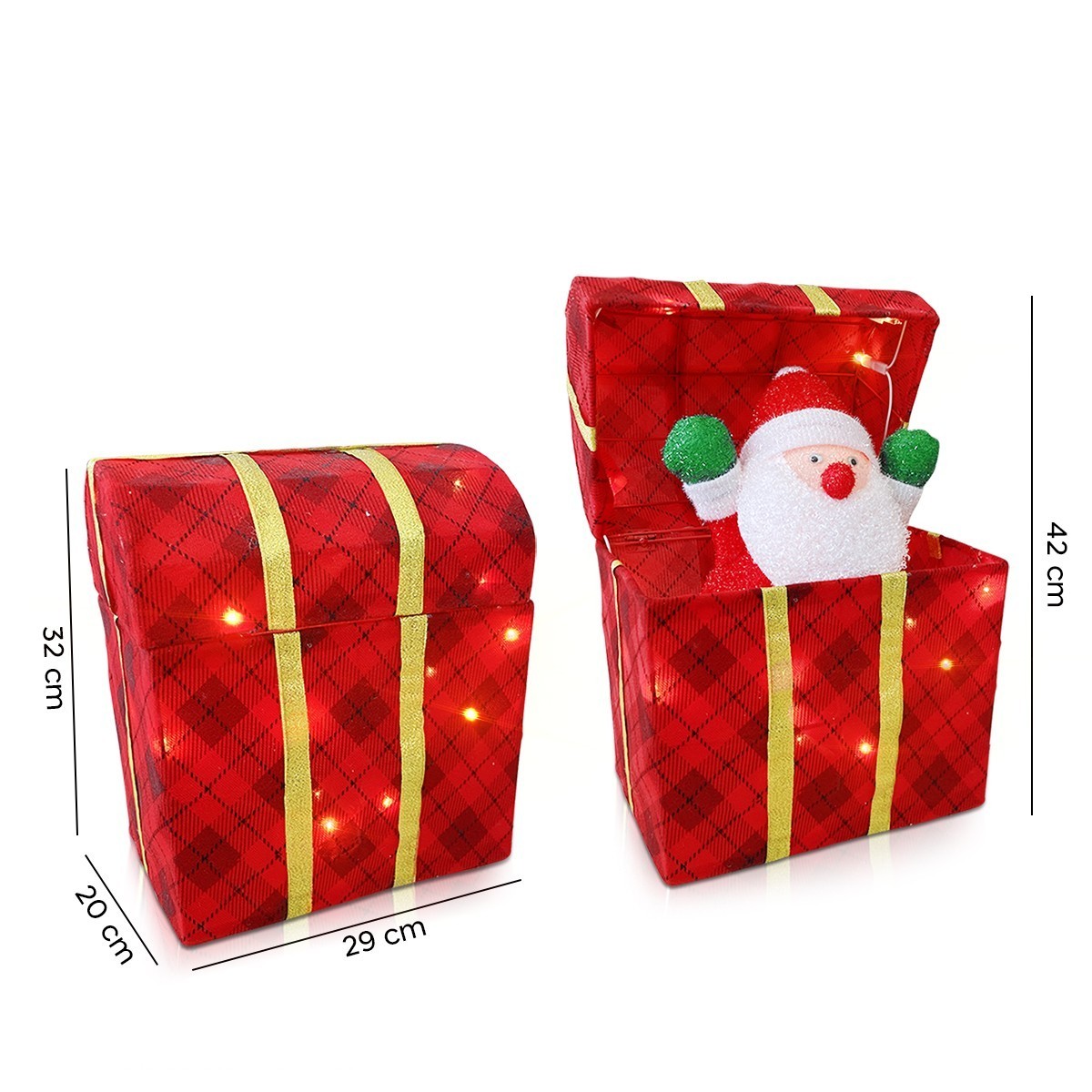 401003 Père Noël Boîte cadeaux décoration avec lumières et mouvement 29x20x42cm