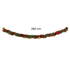 778773 Couronne de Noël tressée 280cm avec cloches, boules rouges et dorées