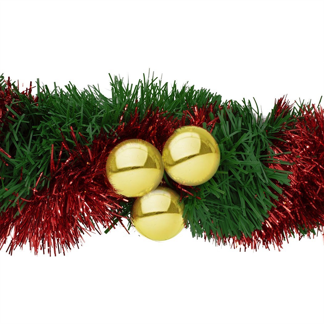 778773 Couronne de Noël tressée 280cm avec cloches, boules rouges et dorées