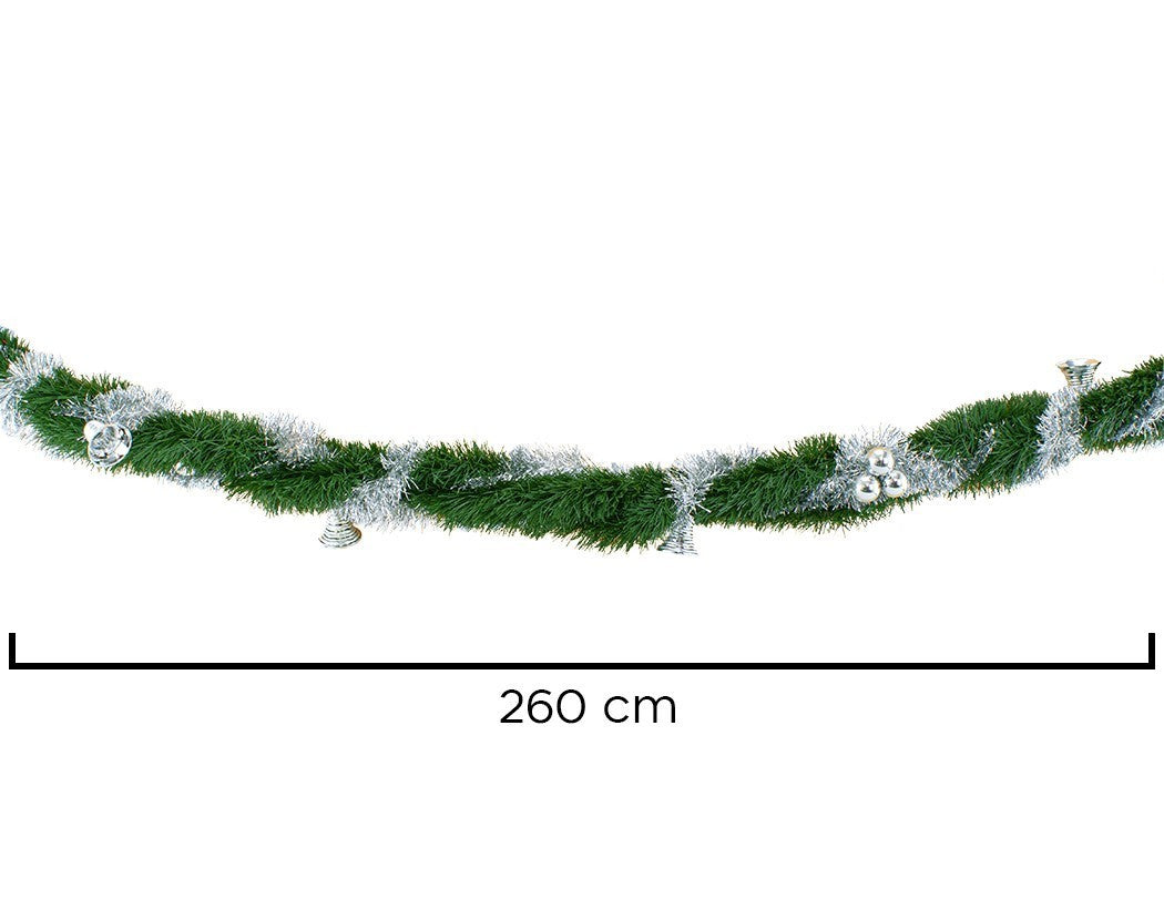 778797 Couronne de Noël tressée 260cm avec cloches et boules couleur argent