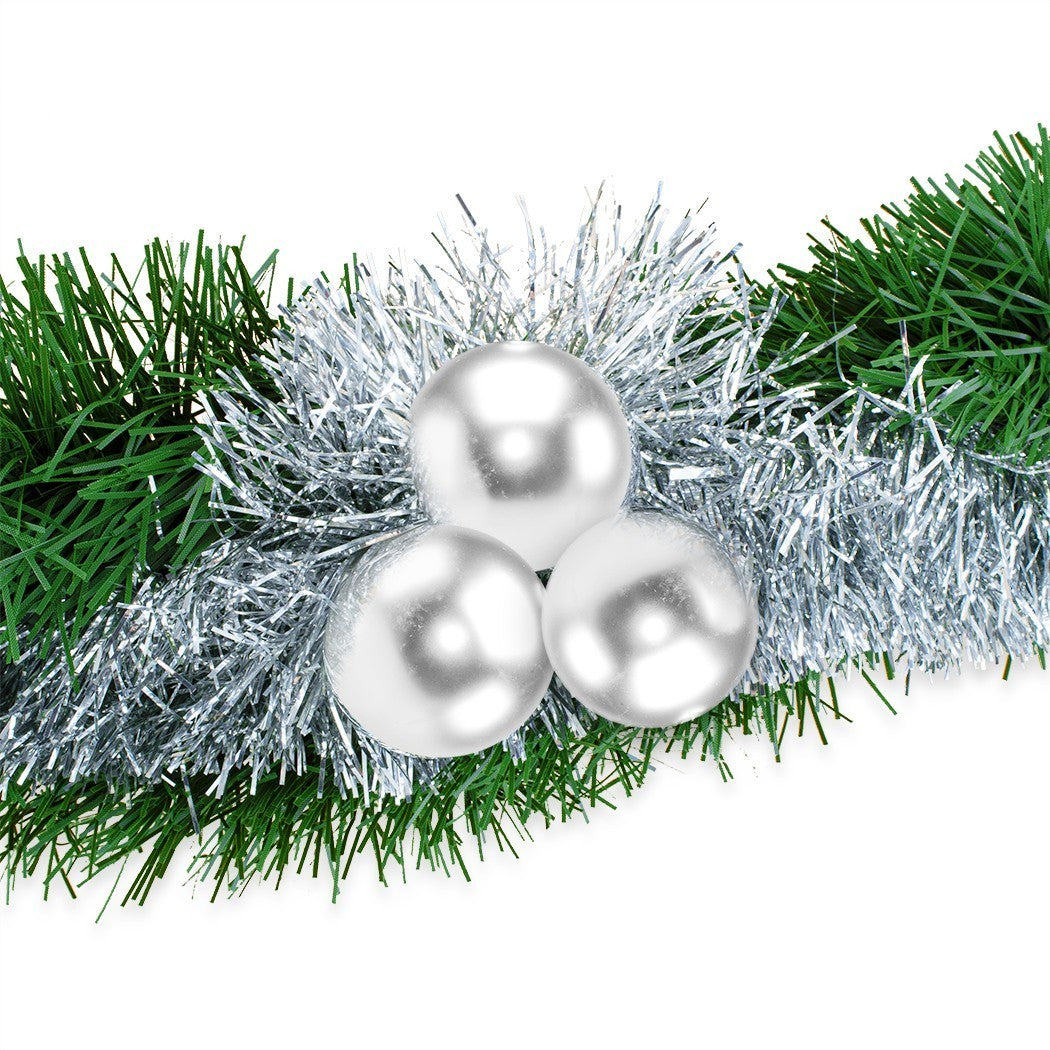 778797 Couronne de Noël tressée 260cm avec cloches et boules couleur argent