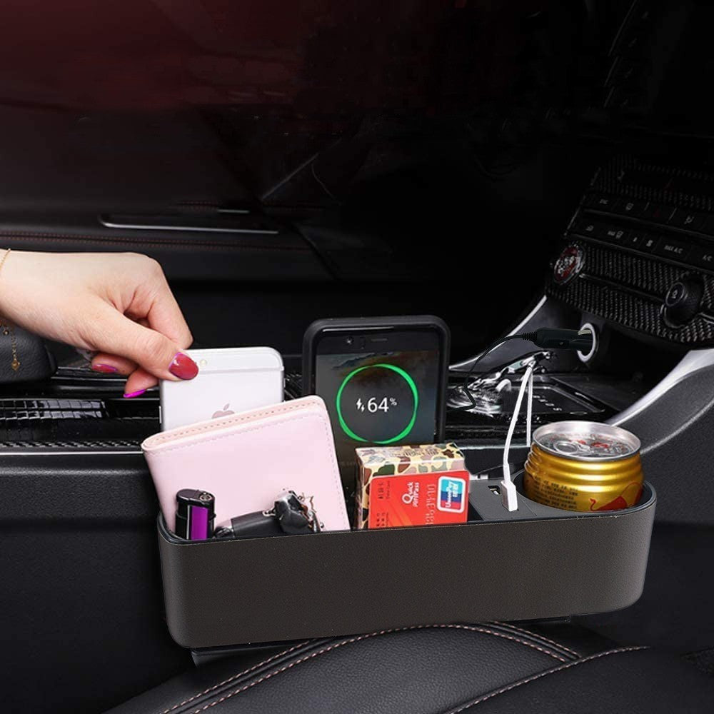 Compartiment de rangement latéral pour voiture avec 2 ports USB et porte-gobelet