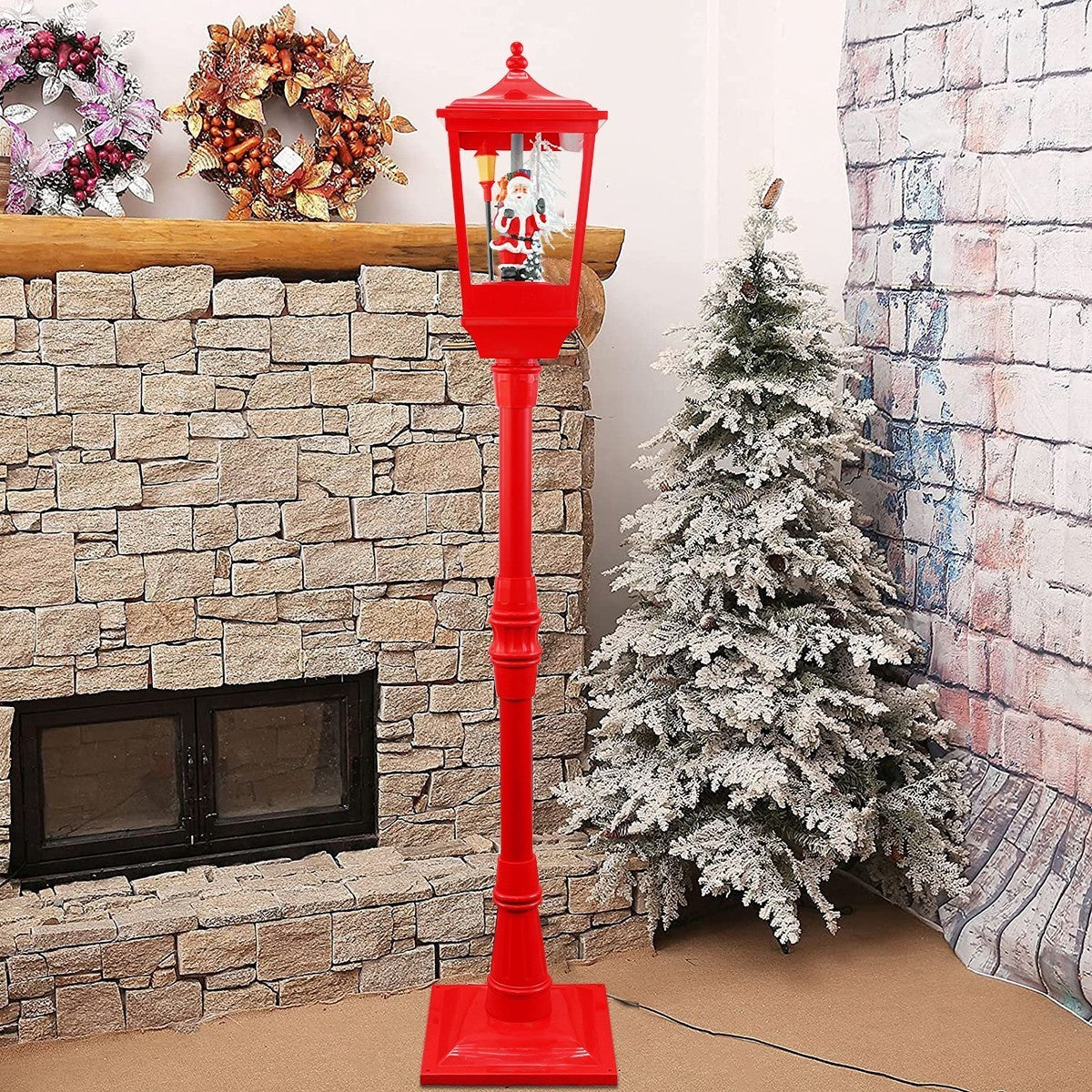 364001 Lanterne de Noël rouge H180 Cm Décoration avec musique et mini lumières