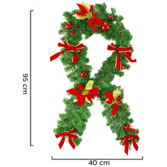 326608 Couronne de Noël pour porte avec nœuds et fleurs rouges 40x95 cm