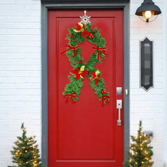 326608 Couronne de Noël pour porte avec nœuds et fleurs rouges 40x95 cm