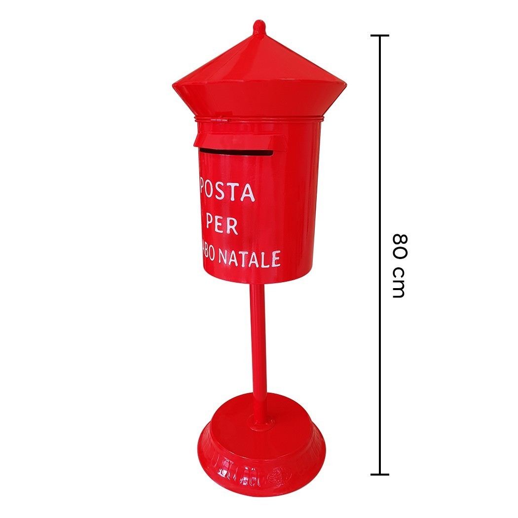 280035 Père Noël Boîte aux lettres ronde 80cm Couleur rouge Décoration de Noël