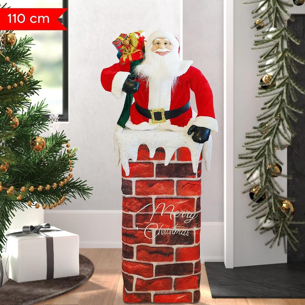 392038 Père Noël avec cheminée réglable 110 cm avec lumière décorations de Noël